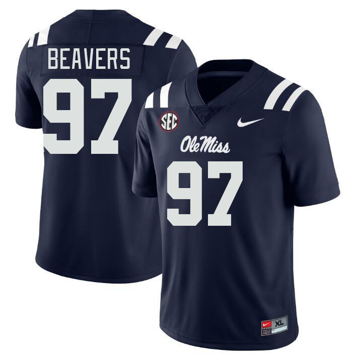 Men #97 Kamron Beavers Ole Miss Rebels College Football Jerseys Stitched-Navy